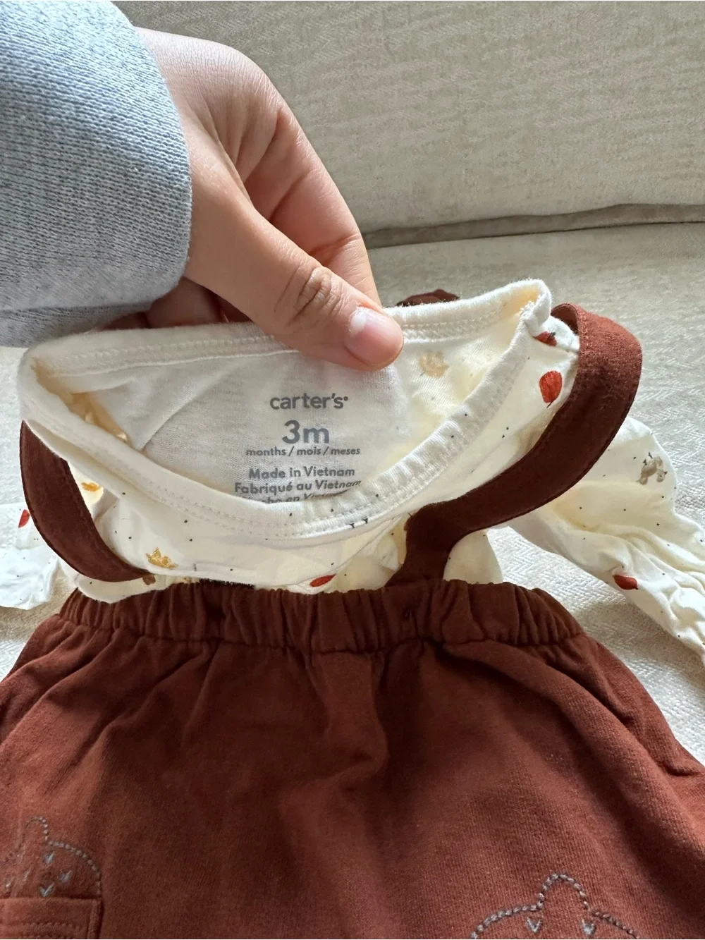 Girls Brown Suspender Skirt & Headband Set with Cream Printed Top